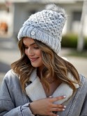 Warm winter hat with a pompom, light gray C37 - Online store - Boutique